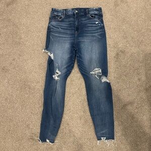 American Eagle Outfitters Dark Blue Distressed curvy super hi rise jegging